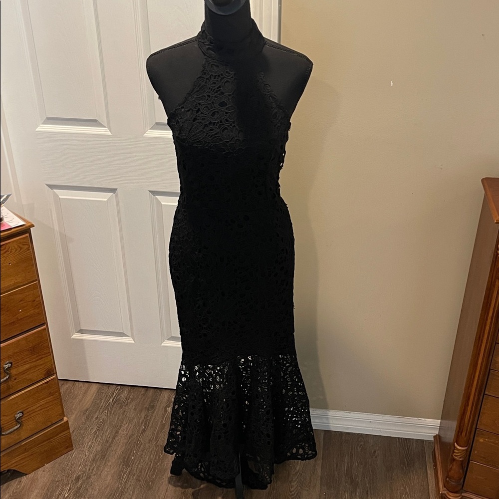Chic Black Lace High Low Dress